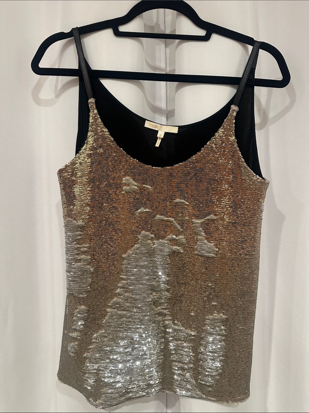 Maje Gold Sequin Cami Tank. Eye catching.